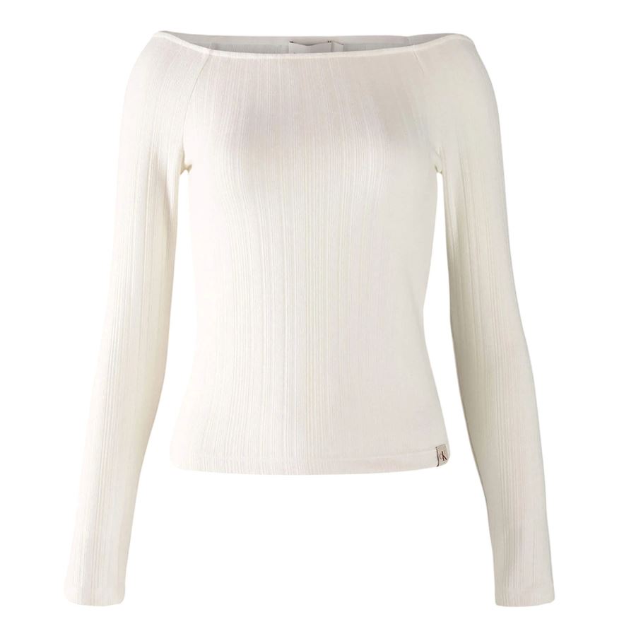T-shirt manica lunga da donna Warm Texture Rib Bardot top Calvin Klein | J20J224992YBI